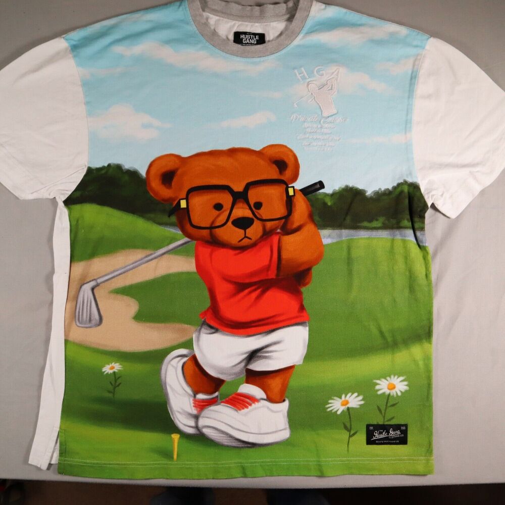 Hustle Gang T Shirt Golf Bear Private Course Mens Size Large w/ Embroidery